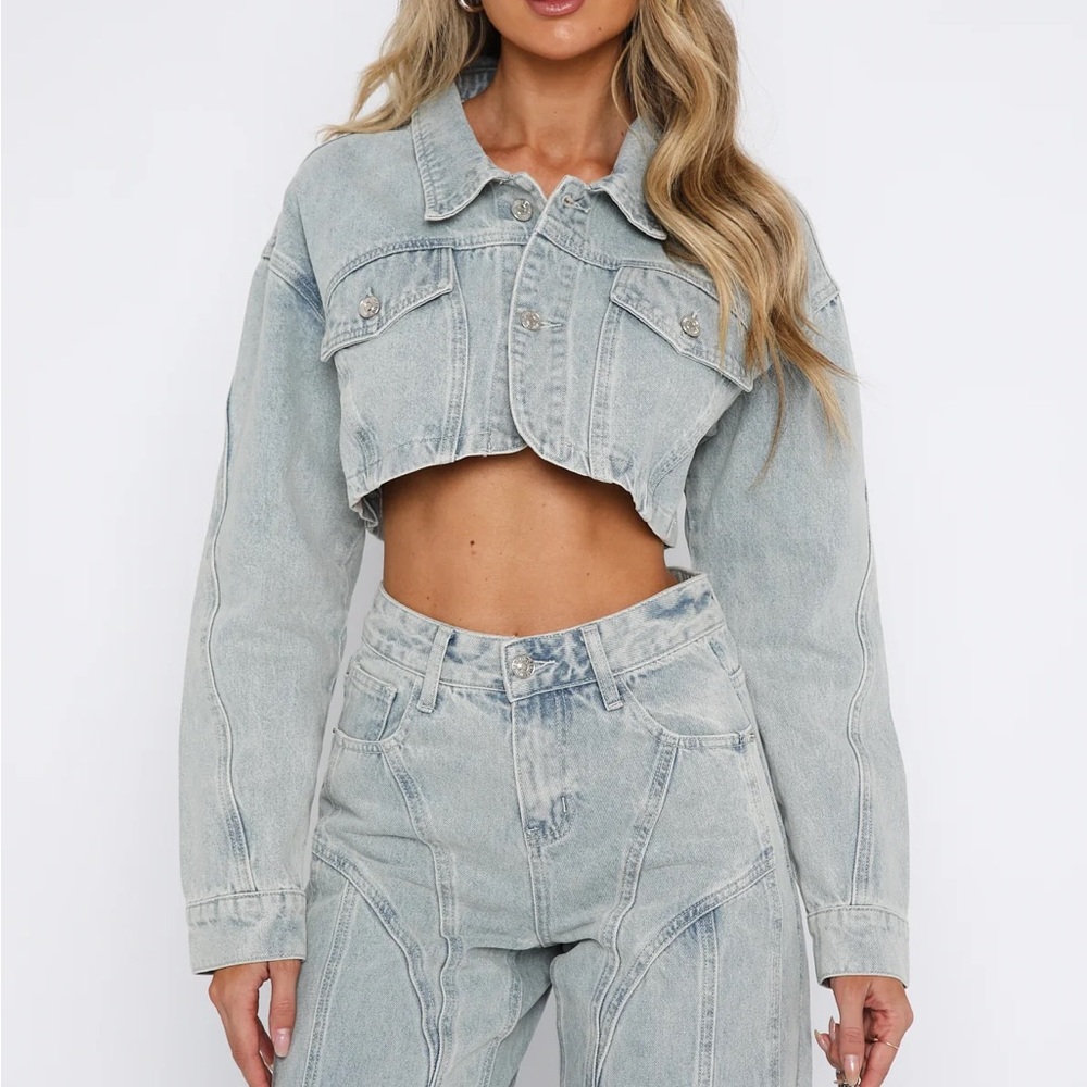 White Fox Boutique Light Wash Cropped Jean Jacket